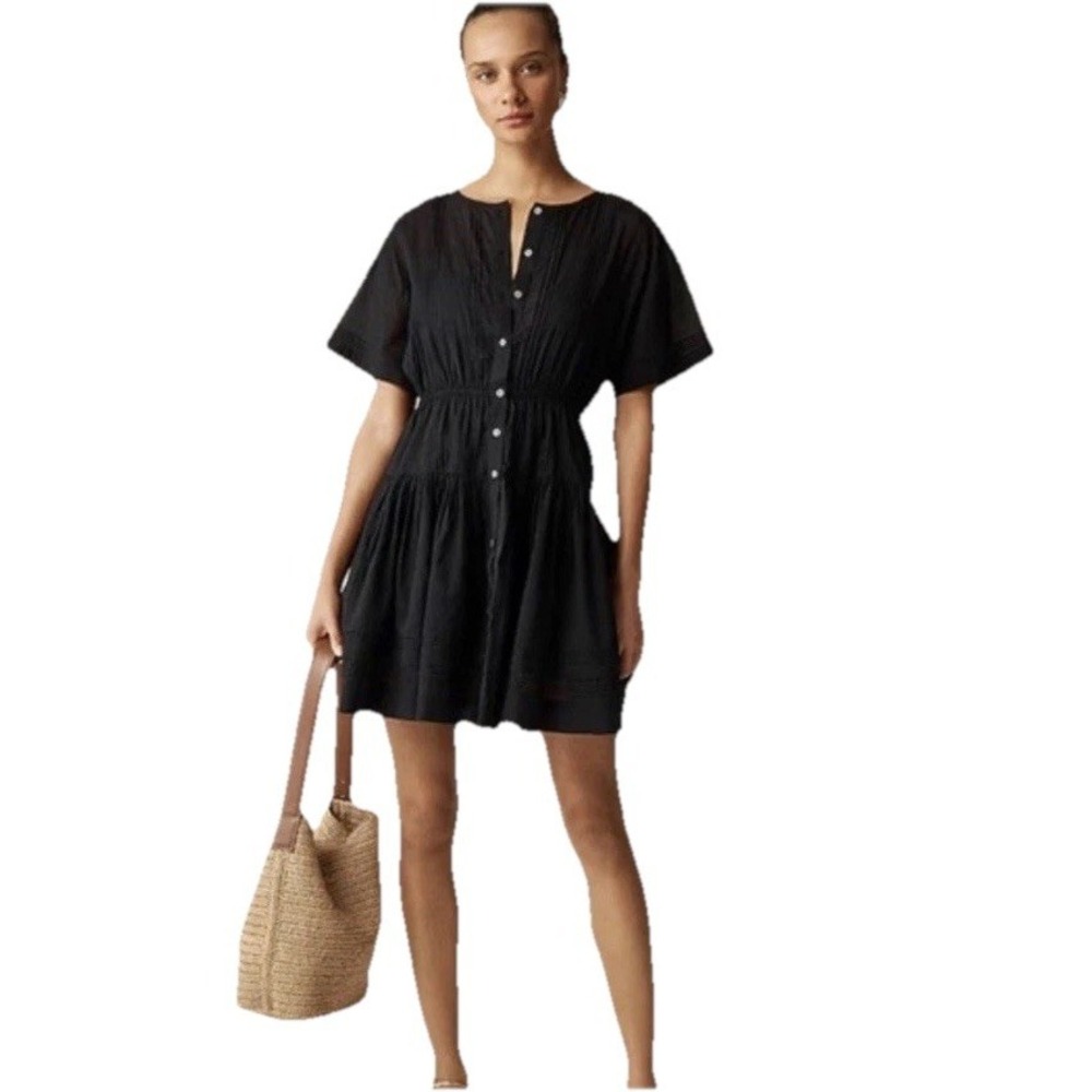 J. Crew Pintuck mini shirt-dress in cotton voile in Black- Size Small